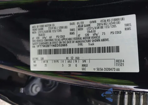 2022 Ford F-250 Xlt из США, поврежденный, VIN 1FT7W2BT1NED52885